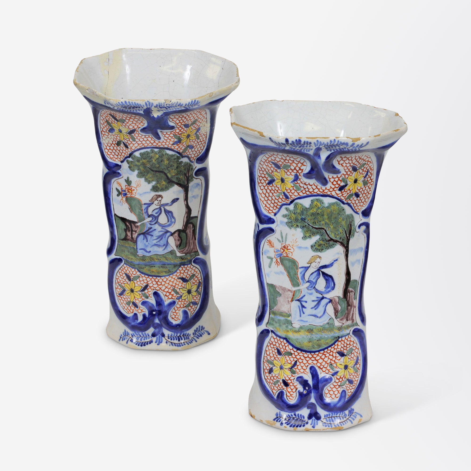 Pair of Early 18th Century Delft Vases