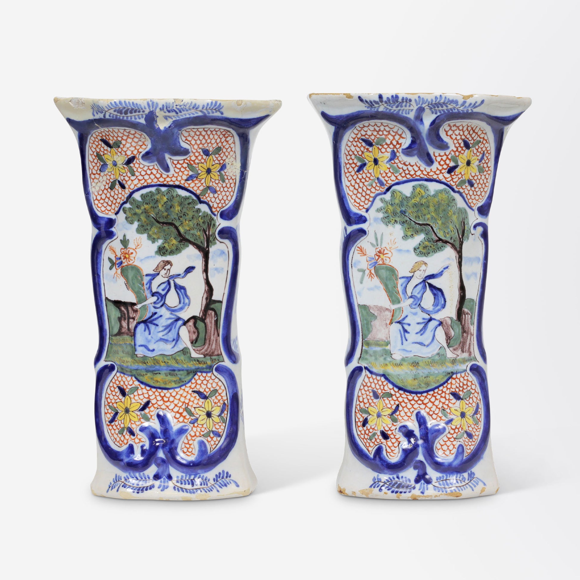 Pair of Early 18th Century Delft Vases