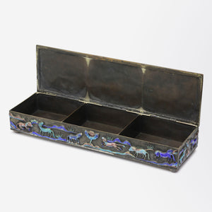 Brass Box With Jade Handle and Enamel Detail