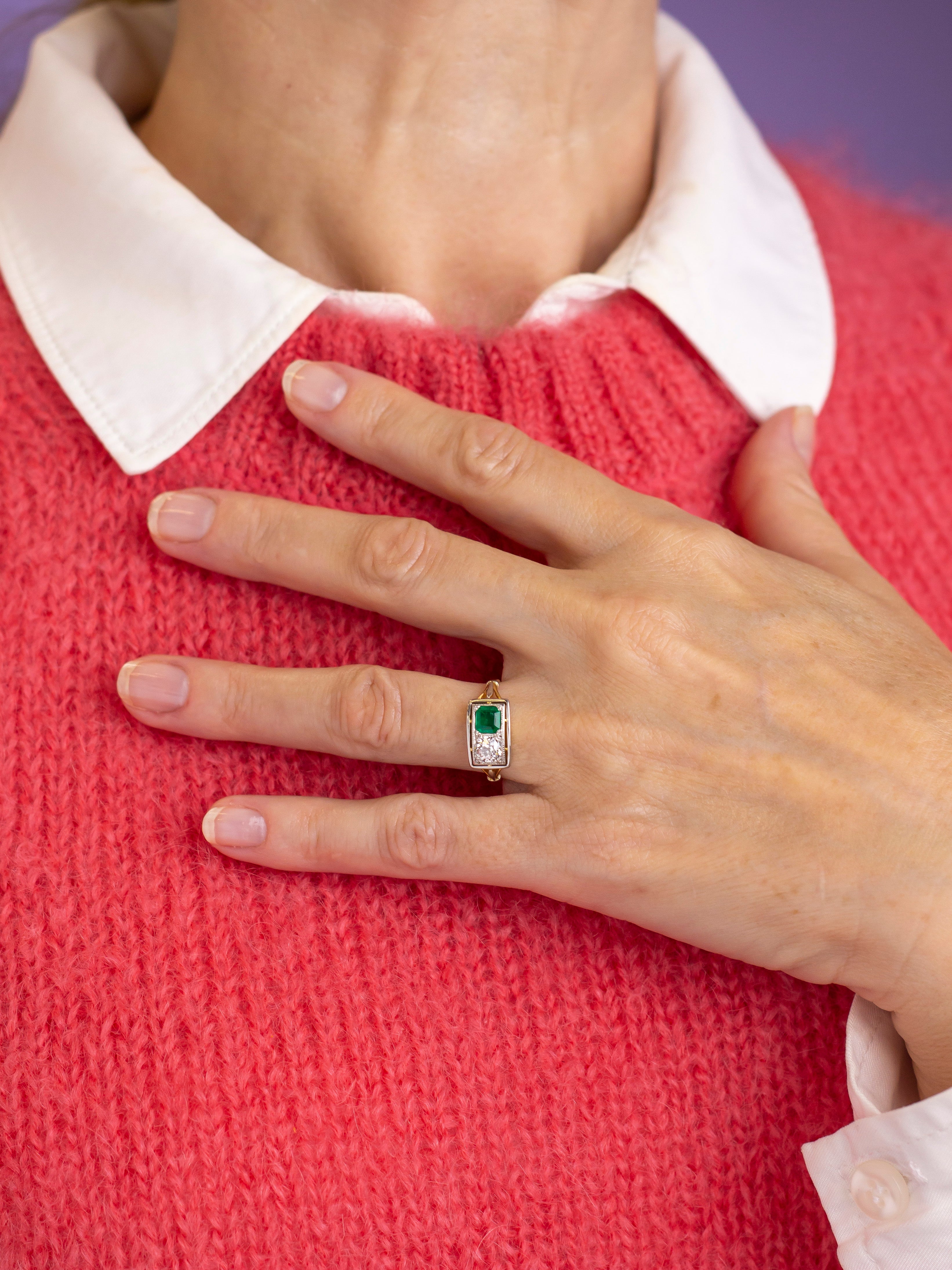 Art Deco Emerald & Diamond 'Toi et Moi' Ring