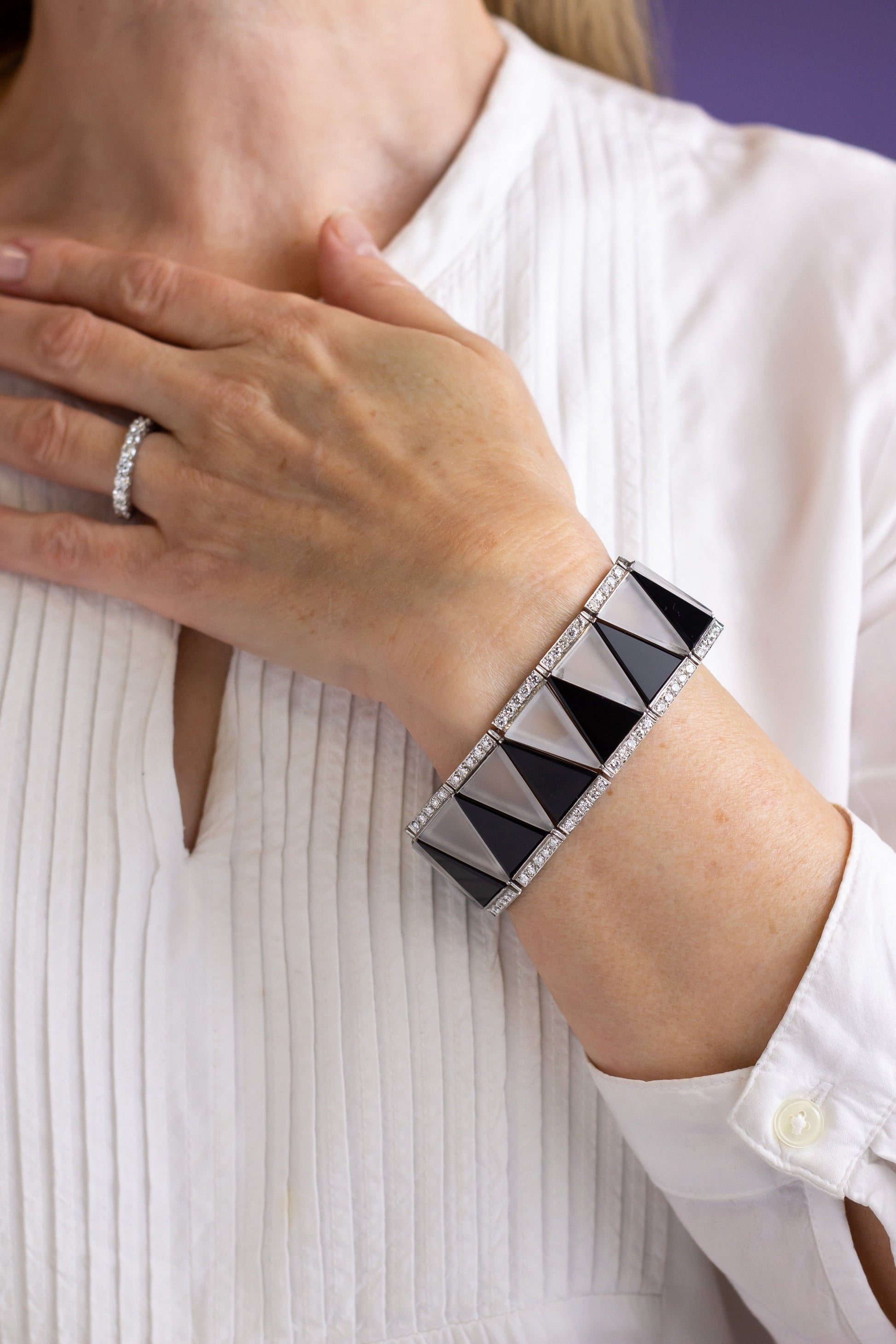 Platinum, Onyx, Rock Crystal & Diamond Art Deco Style Bracelet