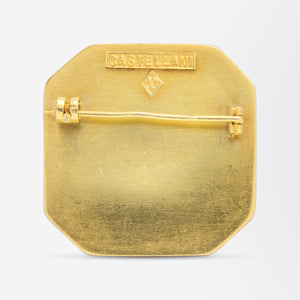 Castellani Brooch in 15kt Gold With Shakudo Plaque