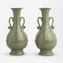 Pair of Celadon Vases in the Yuhuchunping Shape with Handles