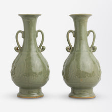 Load image into Gallery viewer, Pair of Celadon Vases in the Yuhuchunping Shape with Handles