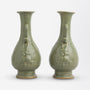Pair of Celadon Vases in the Yuhuchunping Shape with Handles