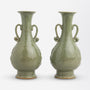 Pair of Celadon Vases in the Yuhuchunping Shape with Handles