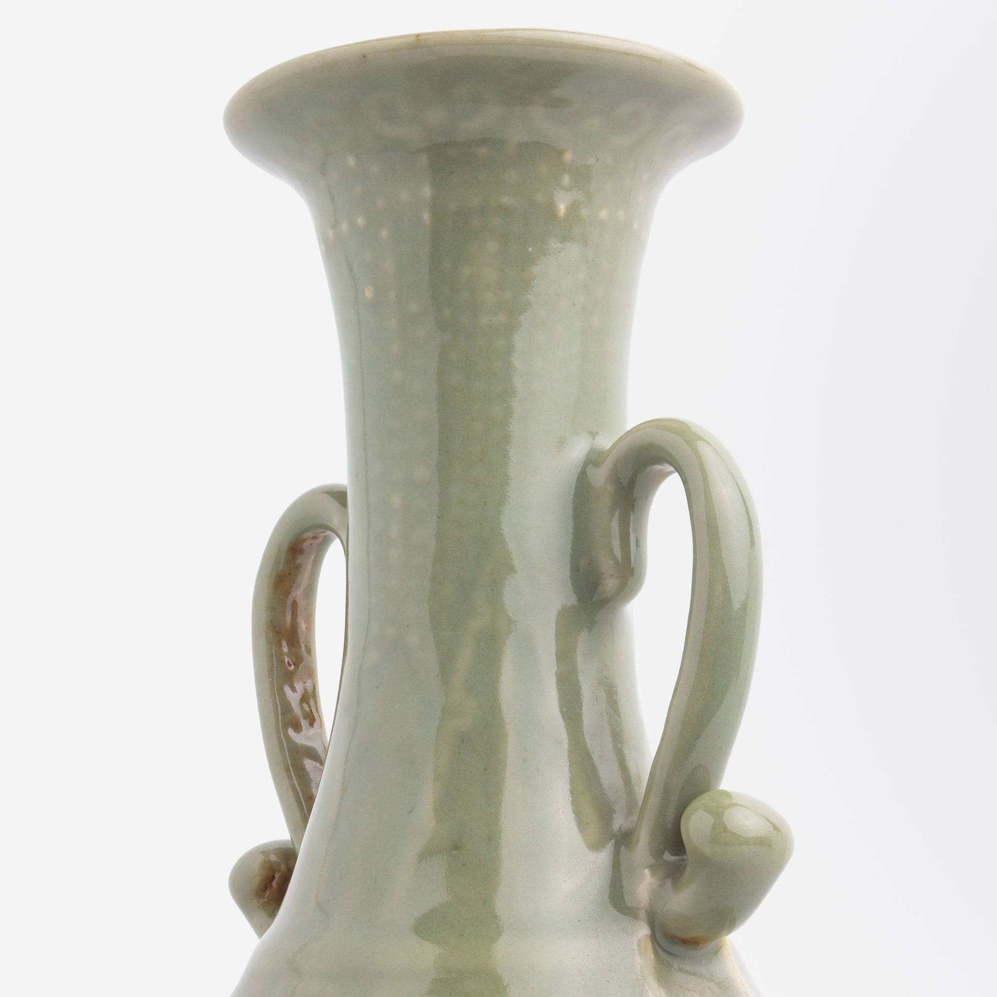Pair of Celadon Vases in the Yuhuchunping Shape with Handles