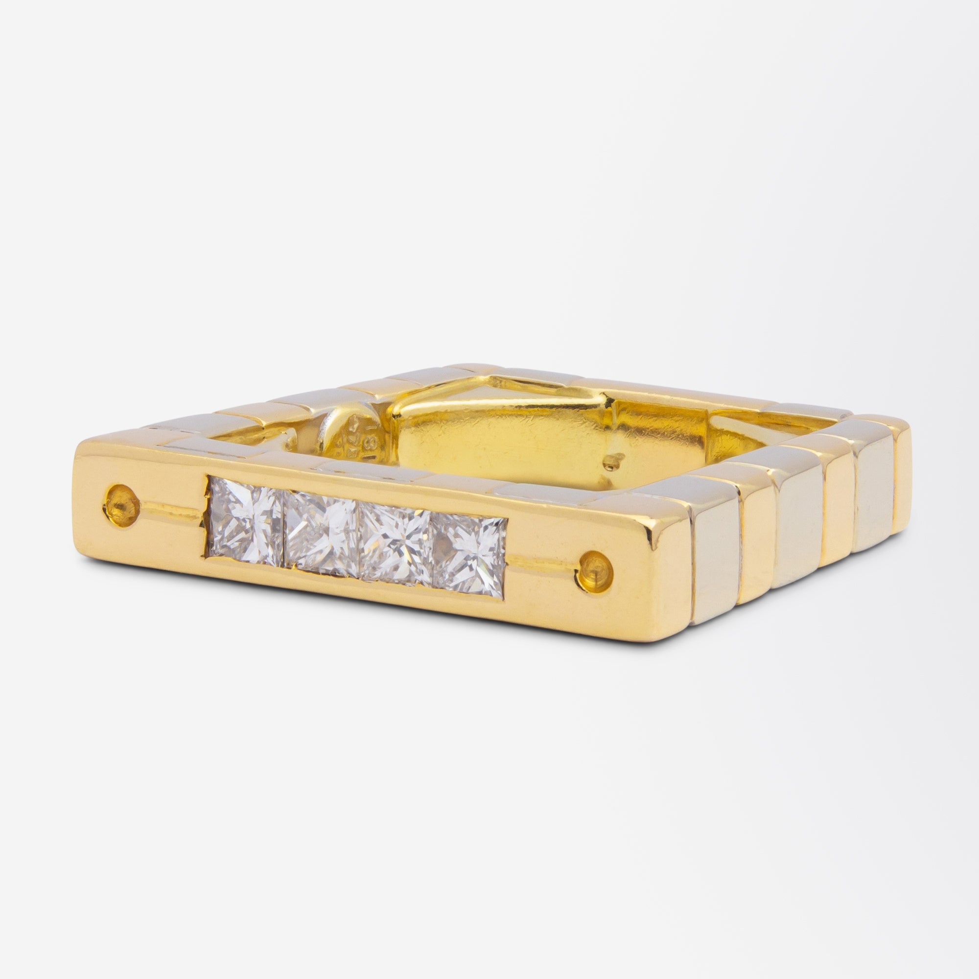 Modernist 18kt Yellow & White Gold Four Stone Diamond Ring