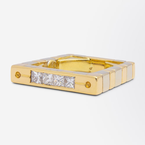 Modernist 18kt Yellow & White Gold Four Stone Diamond Ring