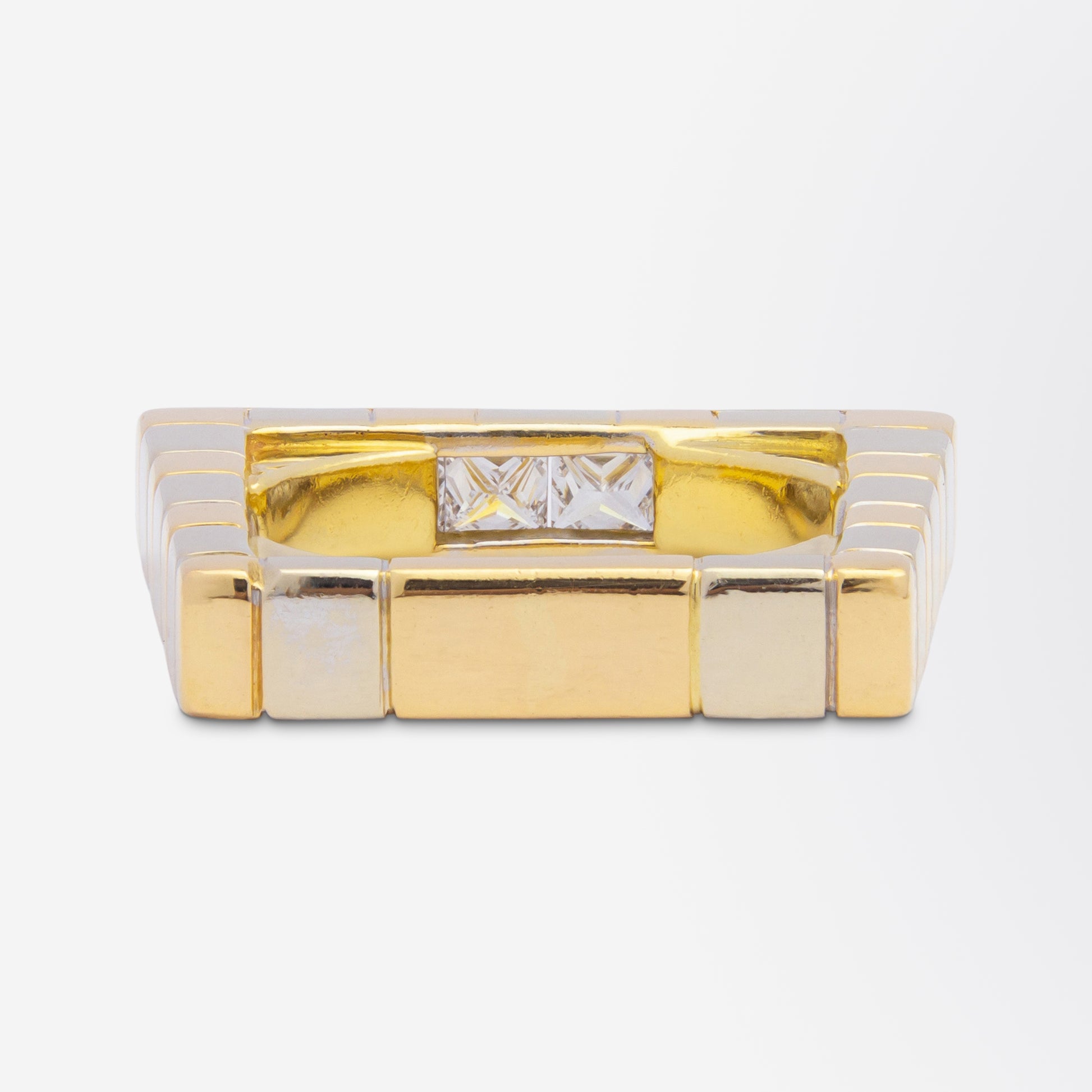 Modernist 18kt Yellow & White Gold Four Stone Diamond Ring