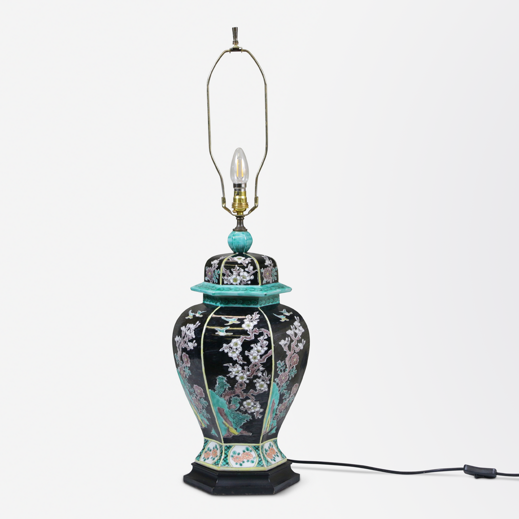 19th Century Japanese Famille Noire Table Lamp