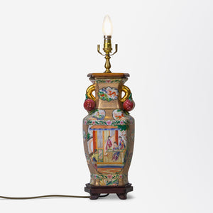 Vintage Chinese Polychrome Porcelain Table Lamp