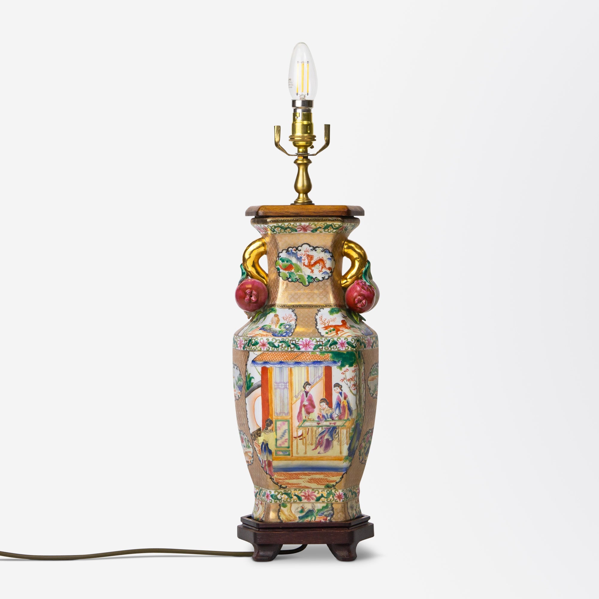 Vintage Chinese Polychrome Porcelain Table Lamp