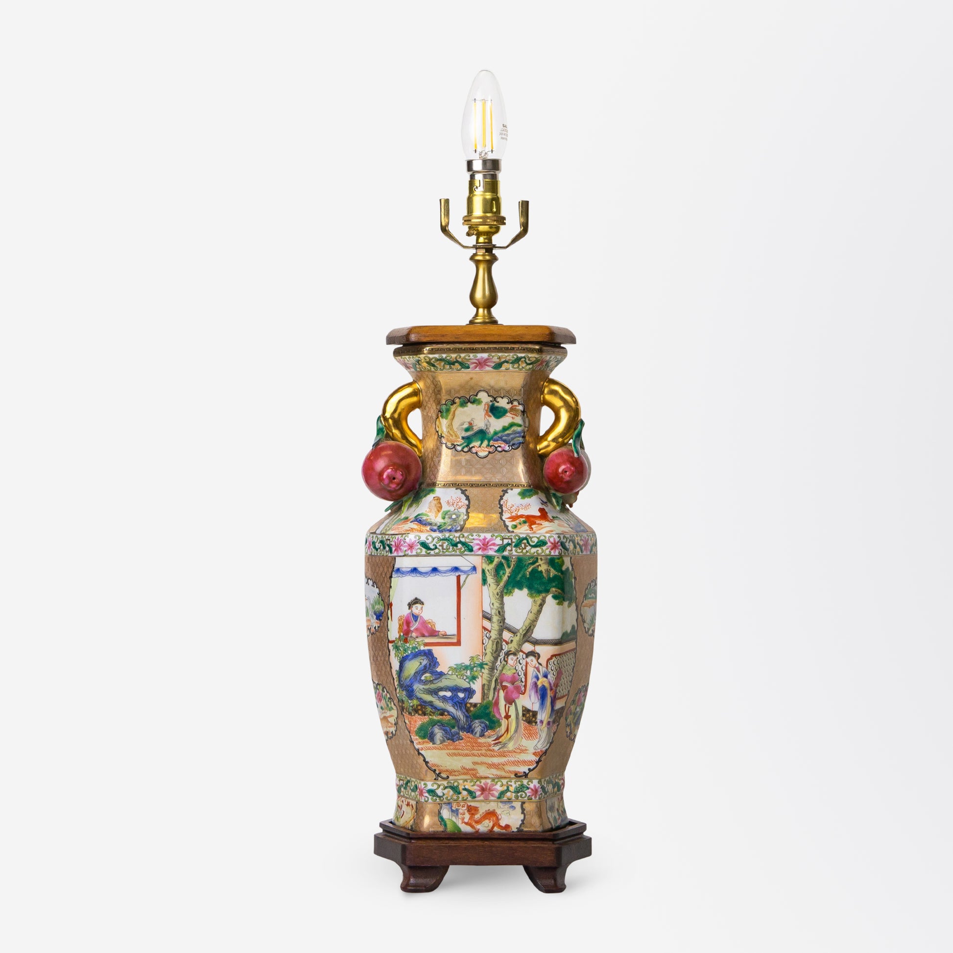 Vintage Chinese Polychrome Porcelain Table Lamp