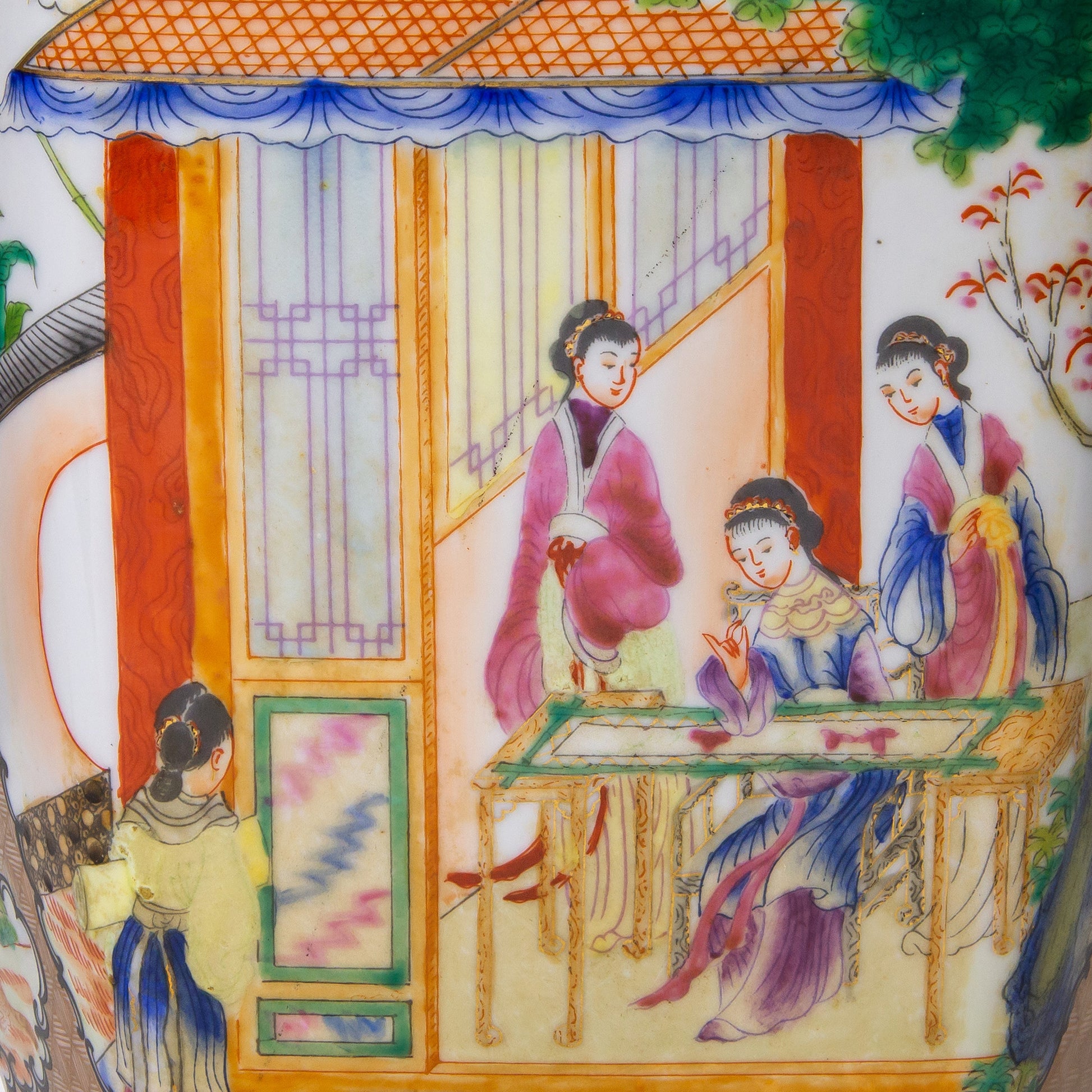 Vintage Chinese Polychrome Porcelain Table Lamp