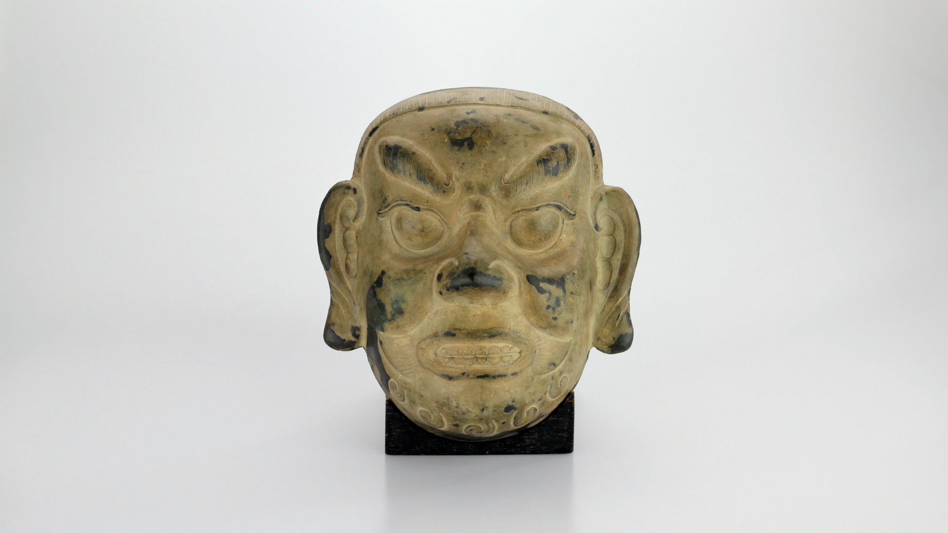 Decorative Bronze Chinese Mask with Stand - The Antique Guild