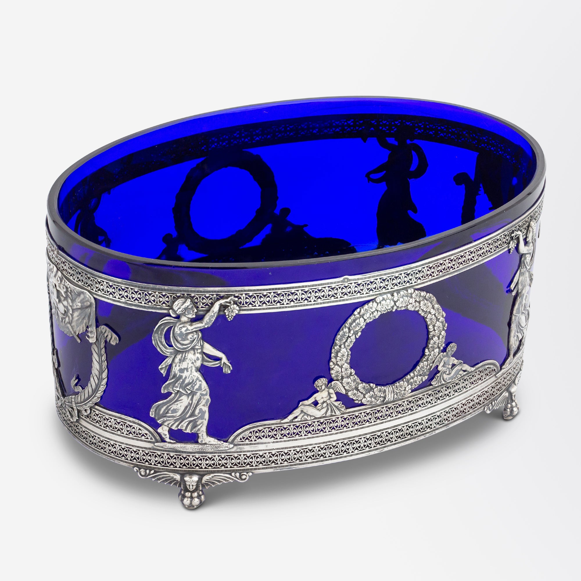 French Empire, Cobalt Glass and Silver Centrepiece