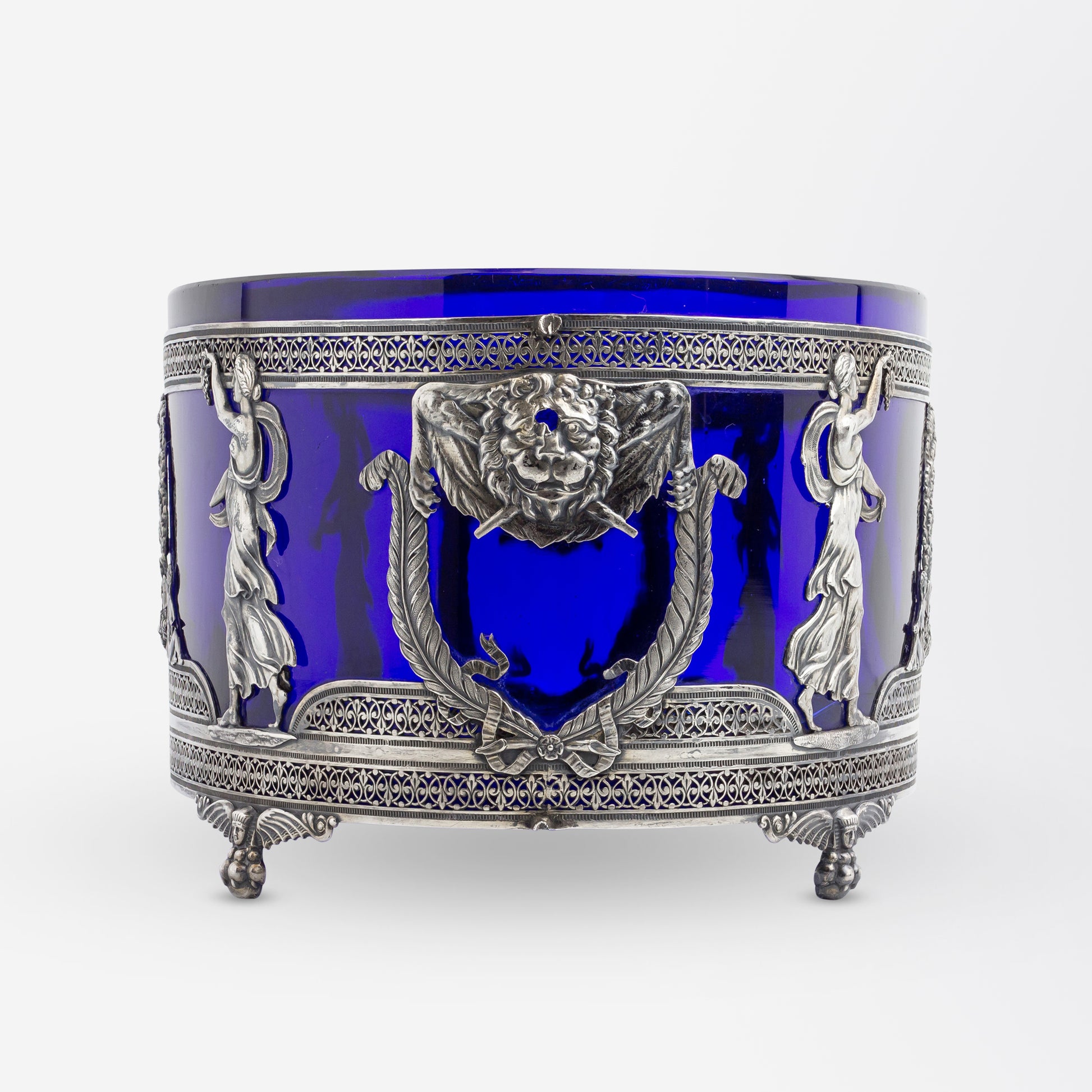 French Empire, Cobalt Glass and Silver Centrepiece