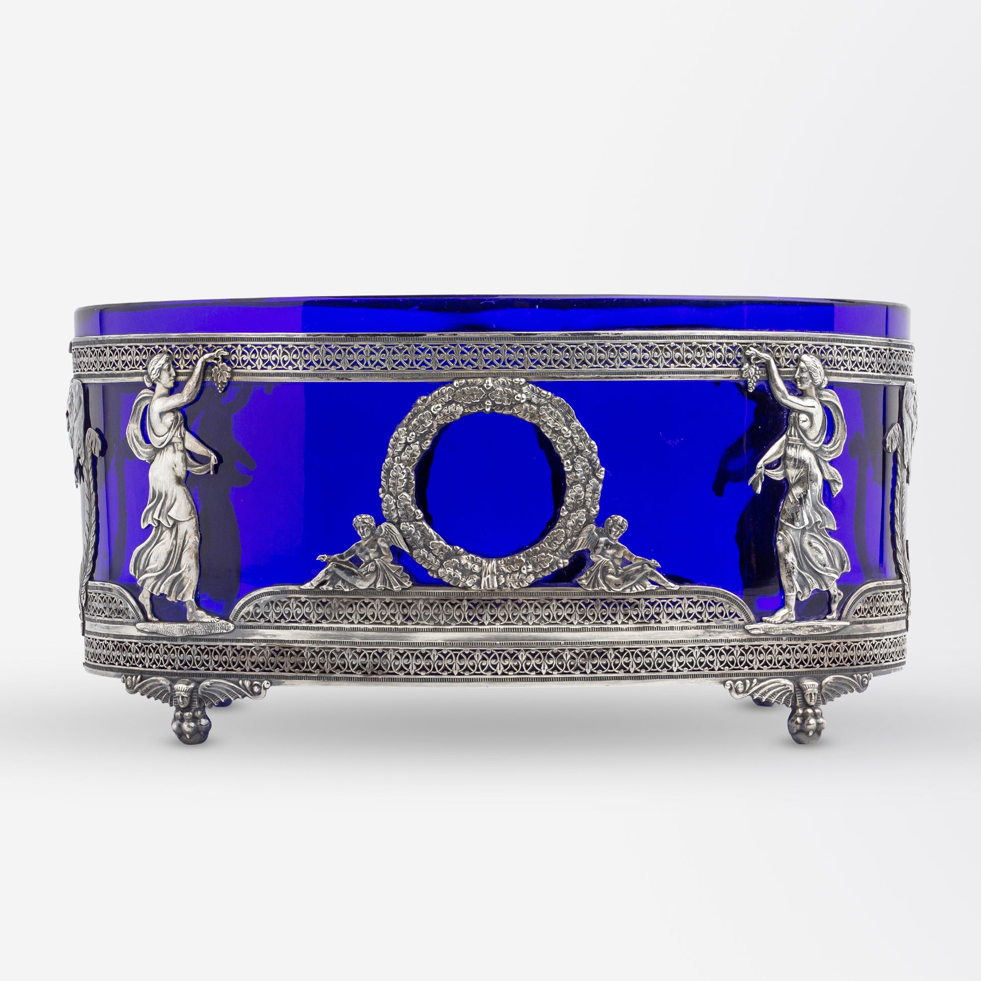 French Empire, Cobalt Glass and Silver Centrepiece