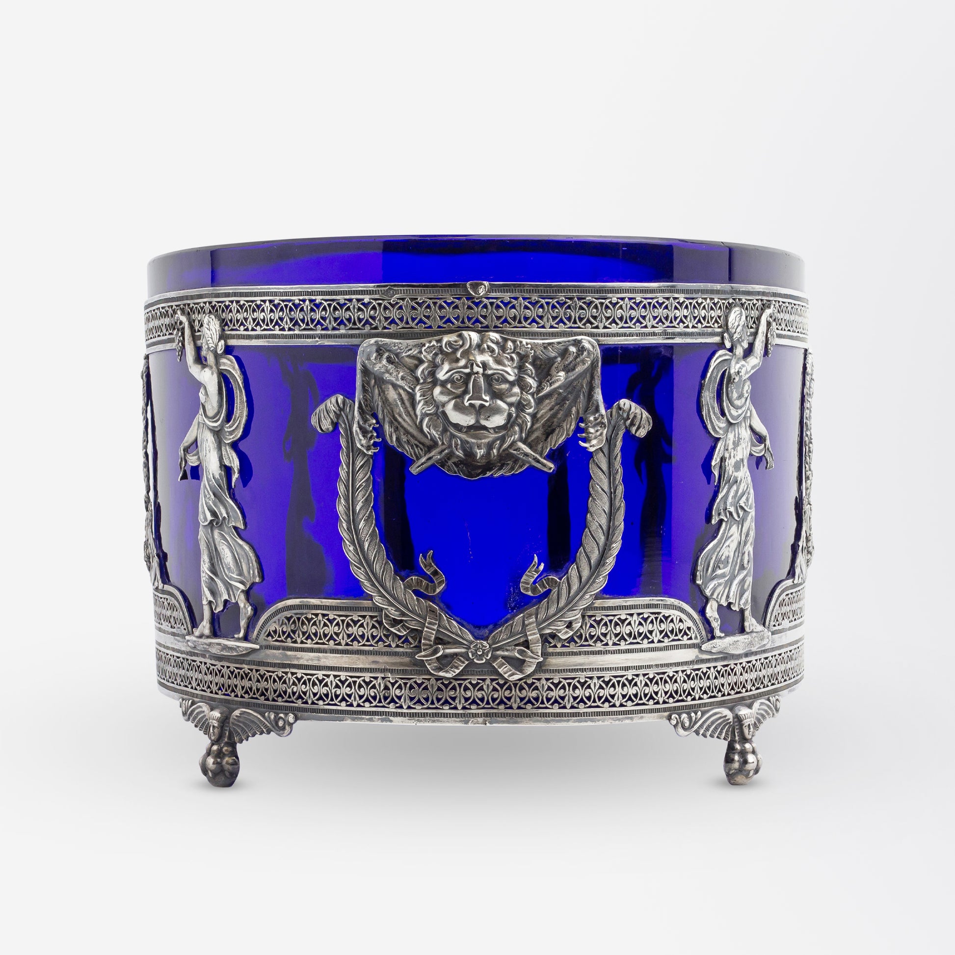 French Empire, Cobalt Glass and Silver Centrepiece