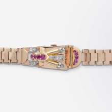 Load image into Gallery viewer, Retro Period, Rose Gold, Ruby, and Diamond Cocktail Watch