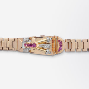 Retro Period, Rose Gold, Ruby, and Diamond Cocktail Watch