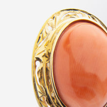 Load image into Gallery viewer, Pair of 14kt Gold &amp; Cabochon Coral Earrings
