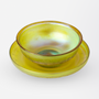 Etched Gold Tiffany Studios Favrile Glass Bowl and Saucer