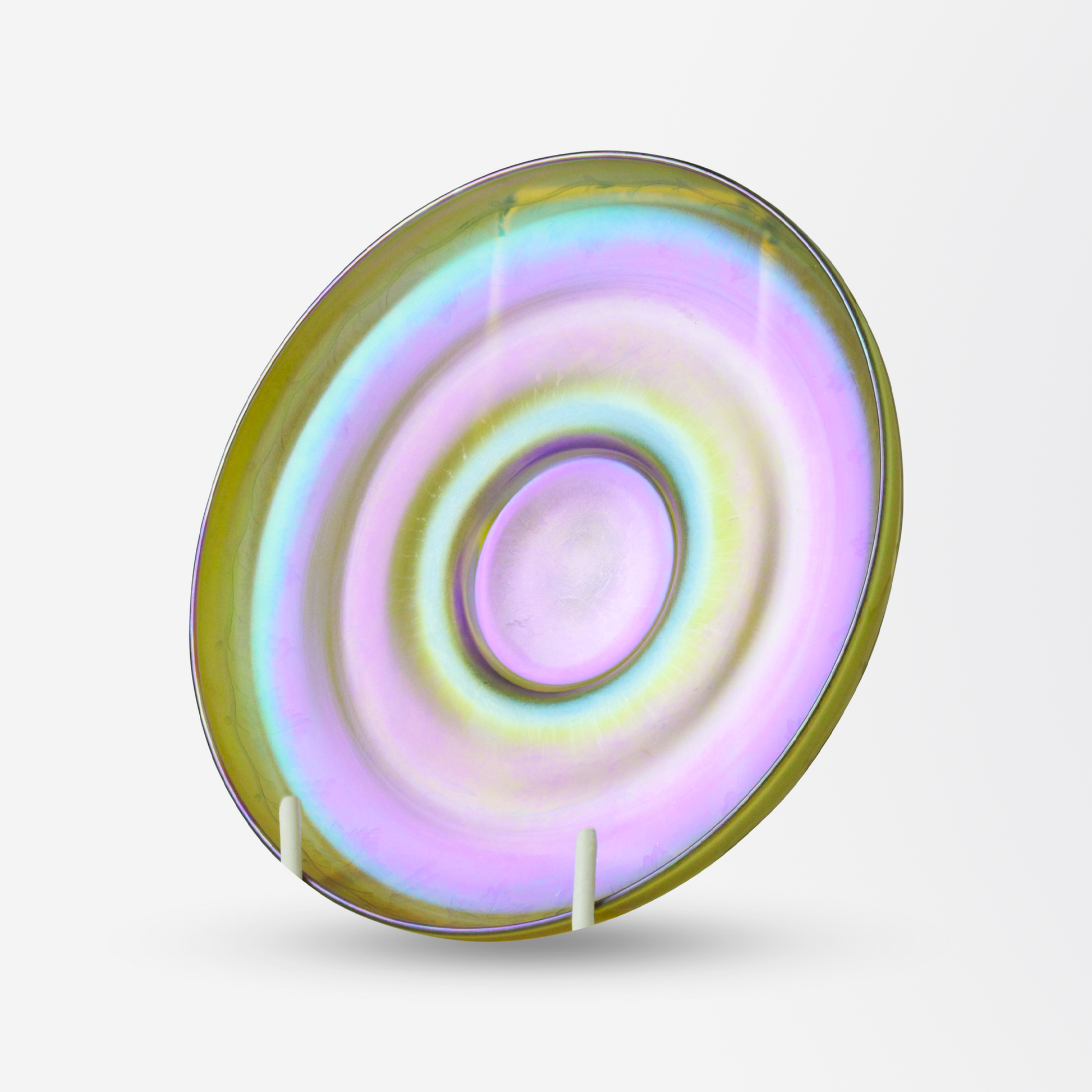 Etched Gold Tiffany Studios Favrile Glass Bowl and Saucer