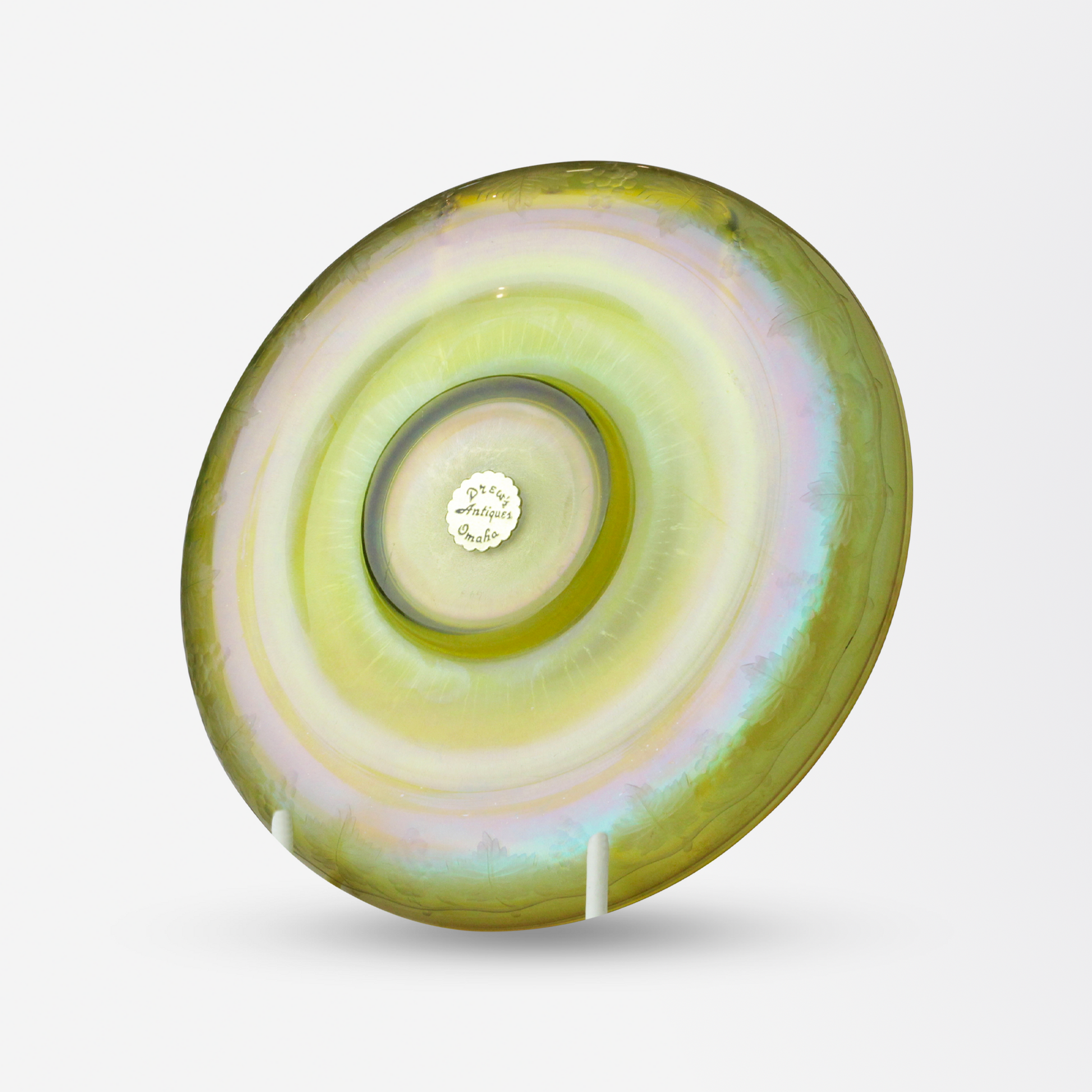 Etched Gold Tiffany Studios Favrile Glass Bowl and Saucer