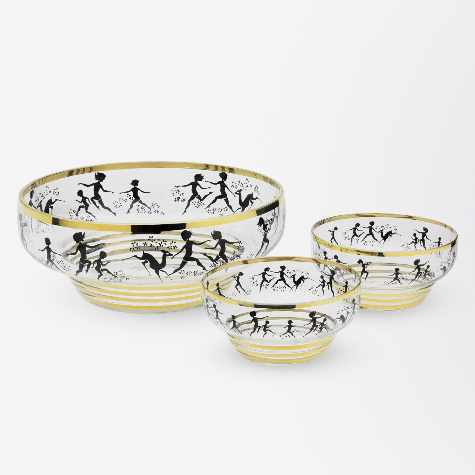 Trio de bols en verre doré de Bohême