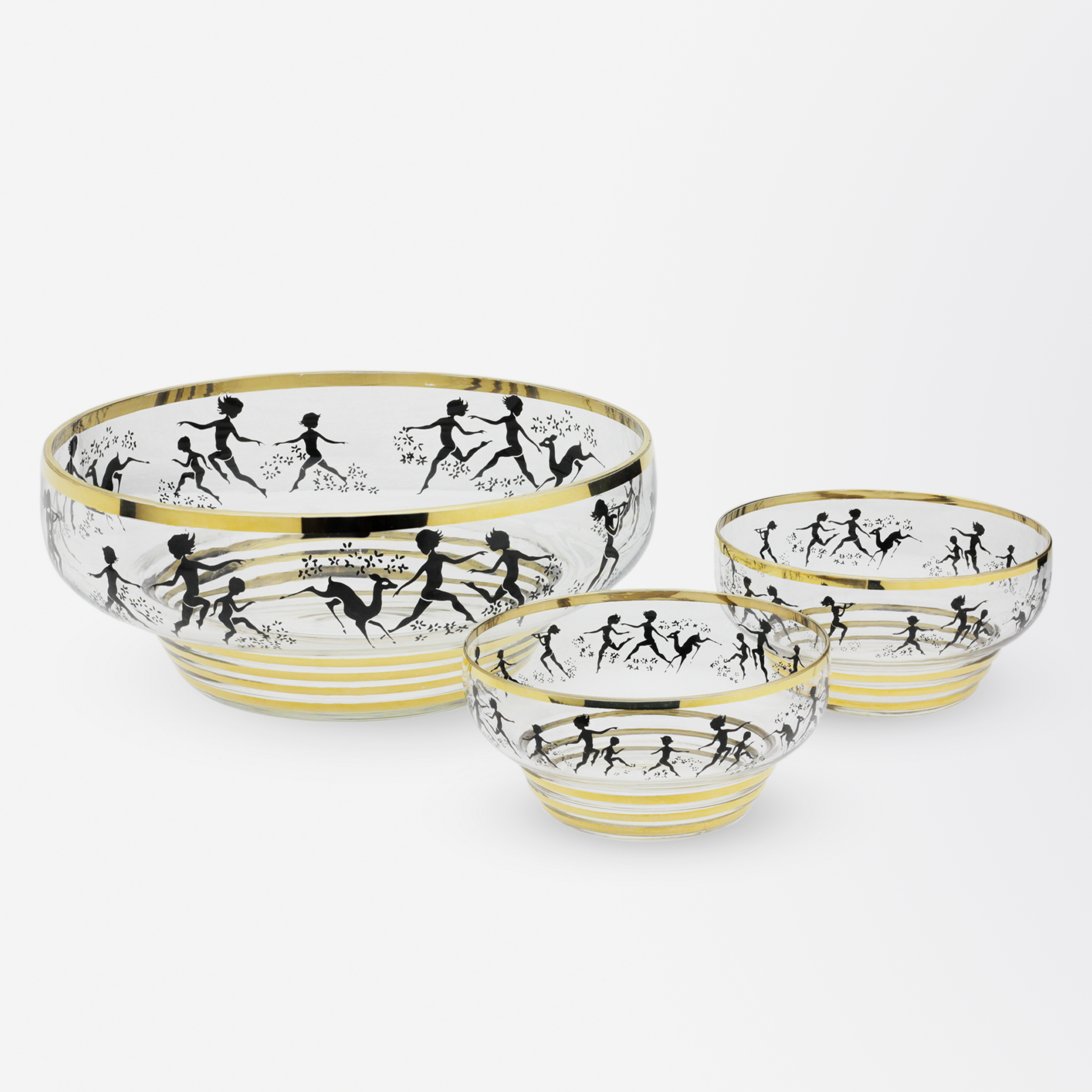 Trio de bols en verre doré de Bohême