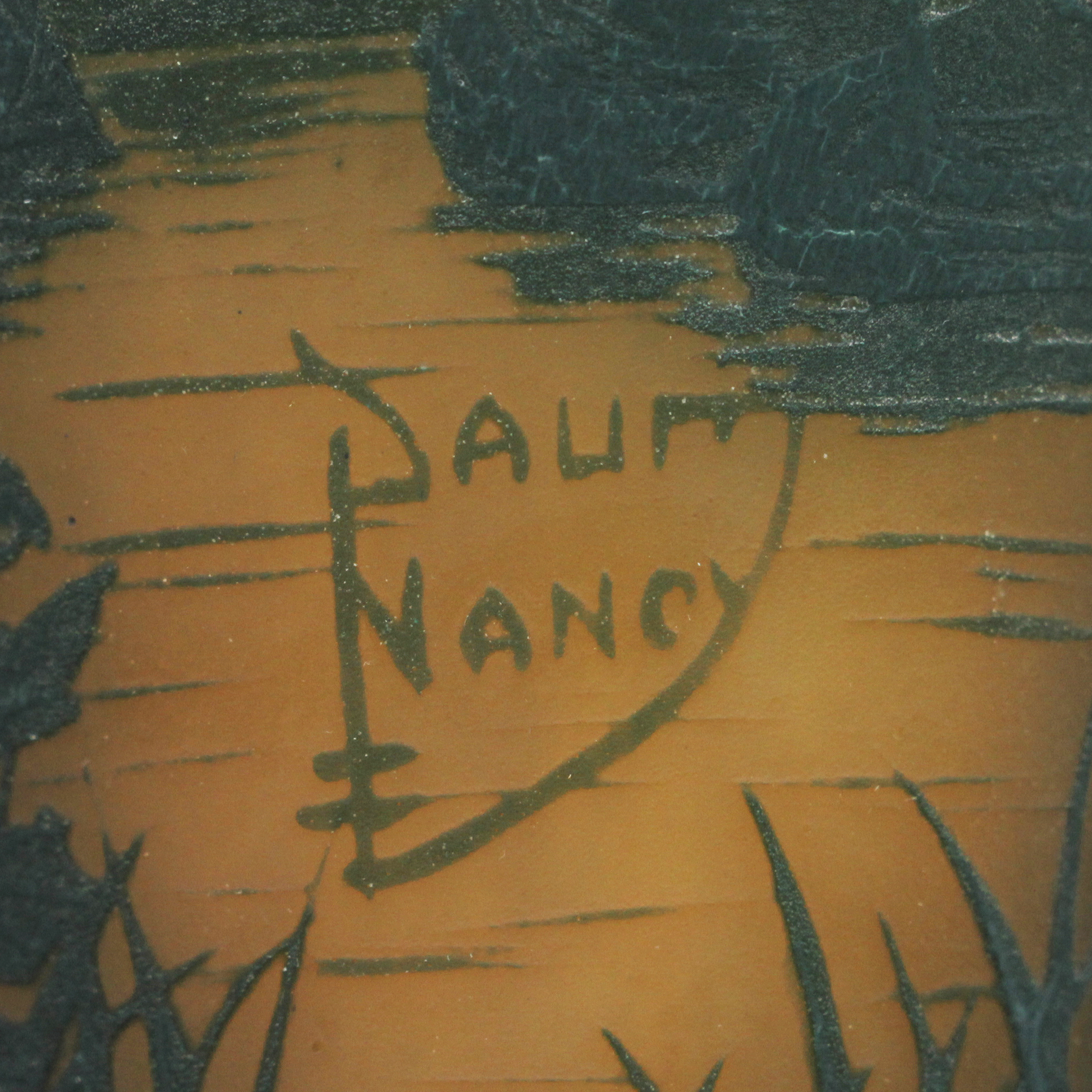 Signed Daum Art Nouveau Cameo Glass Vase with Lake Scene