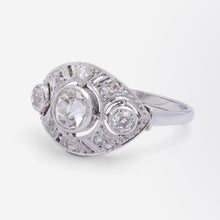Load image into Gallery viewer, French Art Deco Platinum Ring with Old Cut Diamonds