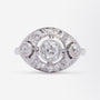 French Art Deco Platinum Ring with Old Cut Diamonds