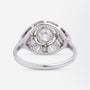 French Art Deco Platinum Ring with Old Cut Diamonds