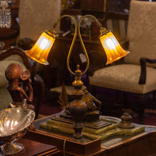 Load image into Gallery viewer, An Art Deco Bronze Table Lamp with Tiffany Style Glass Shades