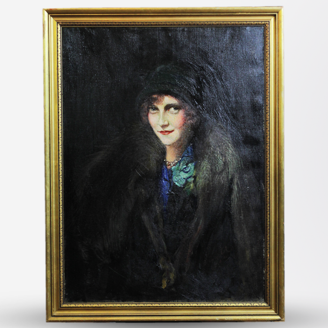 Art Deco Oil Portrait of a Woman, Signed - The Antique Guild