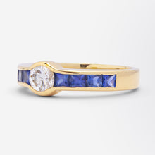 Load image into Gallery viewer, 18kt Yellow Gold, Diamond &amp; Ceylon Sapphire Ring