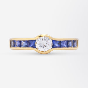 18kt Yellow Gold, Diamond & Ceylon Sapphire Ring