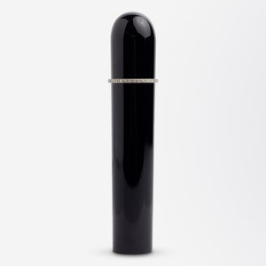 French, Cigar Shaped Onyx Desk Seal with Diamond Collar & Morocco Leather Case