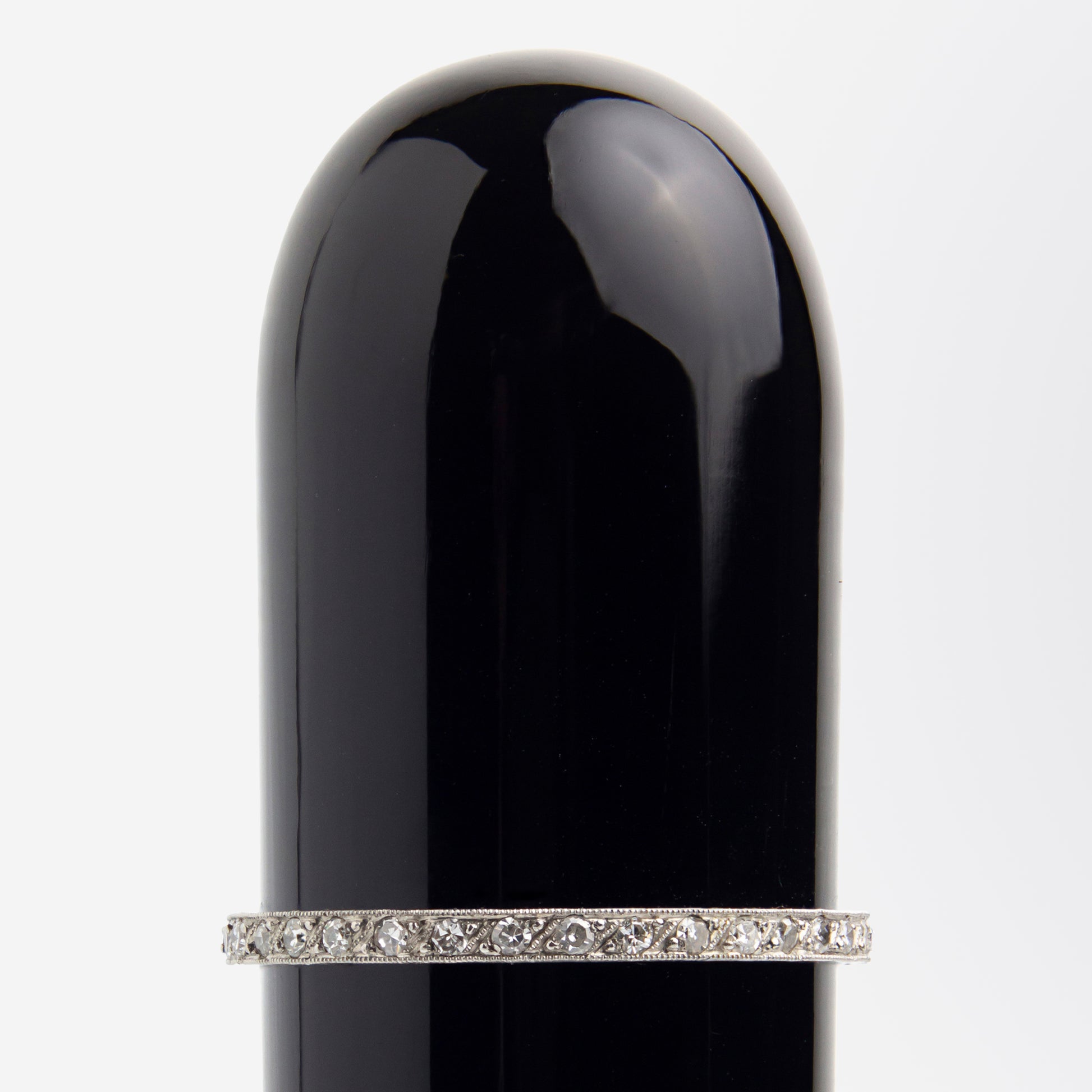 French, Cigar Shaped Onyx Desk Seal with Diamond Collar & Morocco Leather Case