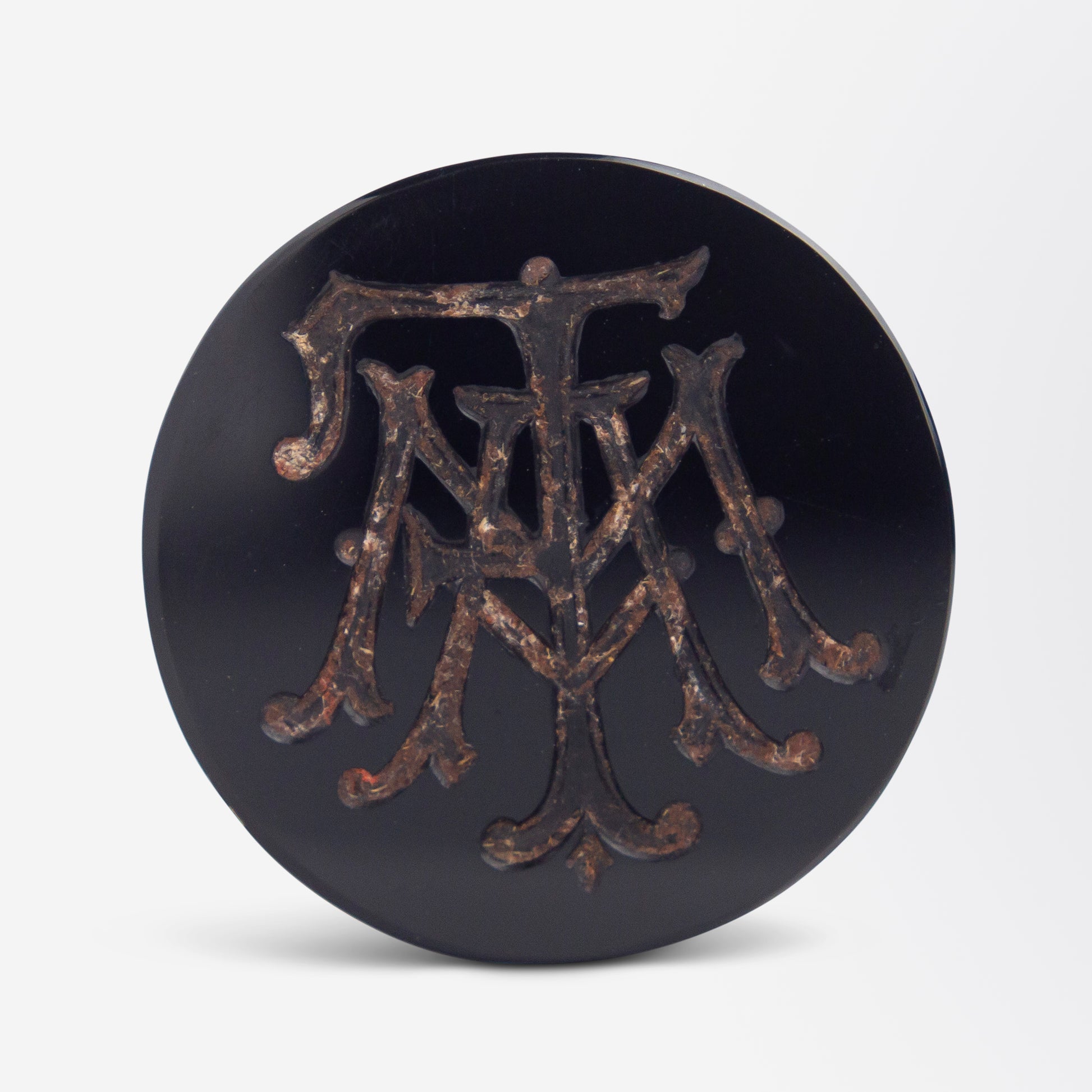 French, Cigar Shaped Onyx Desk Seal with Diamond Collar & Morocco Leather Case