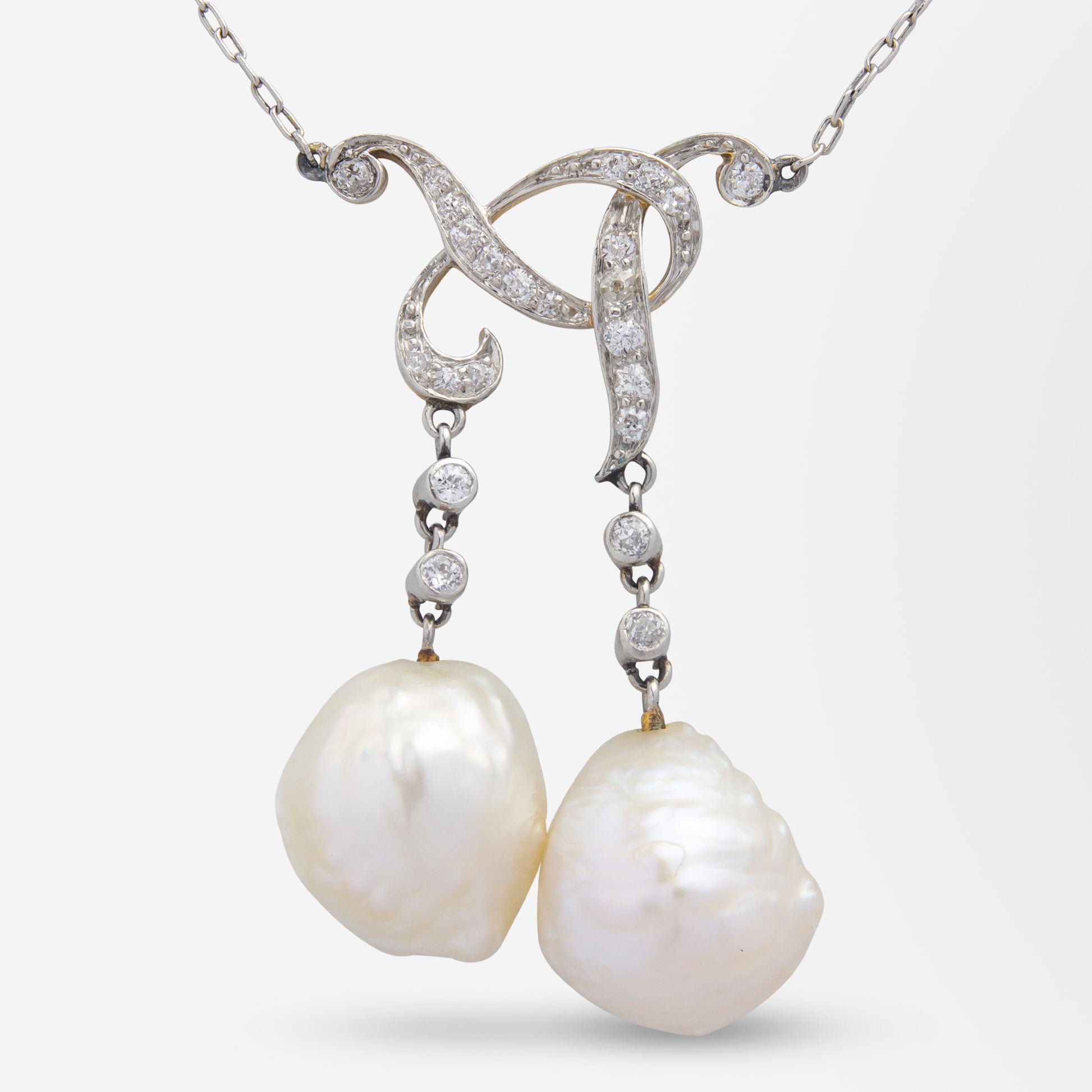 18Kt Yellow Gold & Platinum Tiffany & Co Edwardian Pearl & Diamond Lavalier Necklace