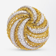 Load image into Gallery viewer, Mid Century, French, 18kt Gold and Diamond Spiral Brooch Pin