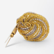 Load image into Gallery viewer, Mid Century, French, 18kt Gold and Diamond Spiral Brooch Pin
