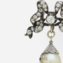 Load image into Gallery viewer, 15kt Yellow Gold, Silver, Natural Pearl, and Diamond Brooch Pendant