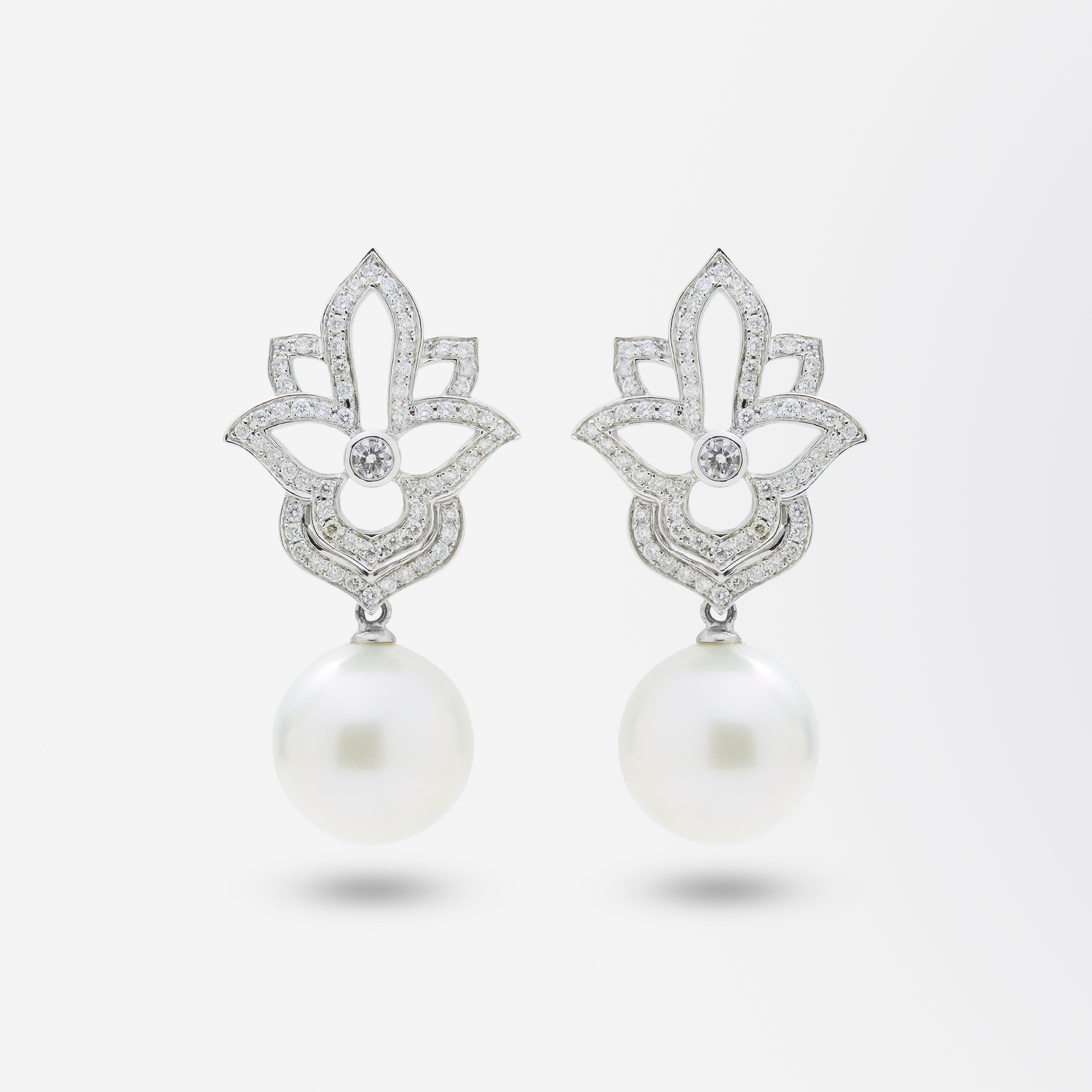 18kt White Gold, Diamond, and South Sea Pearl Earrings