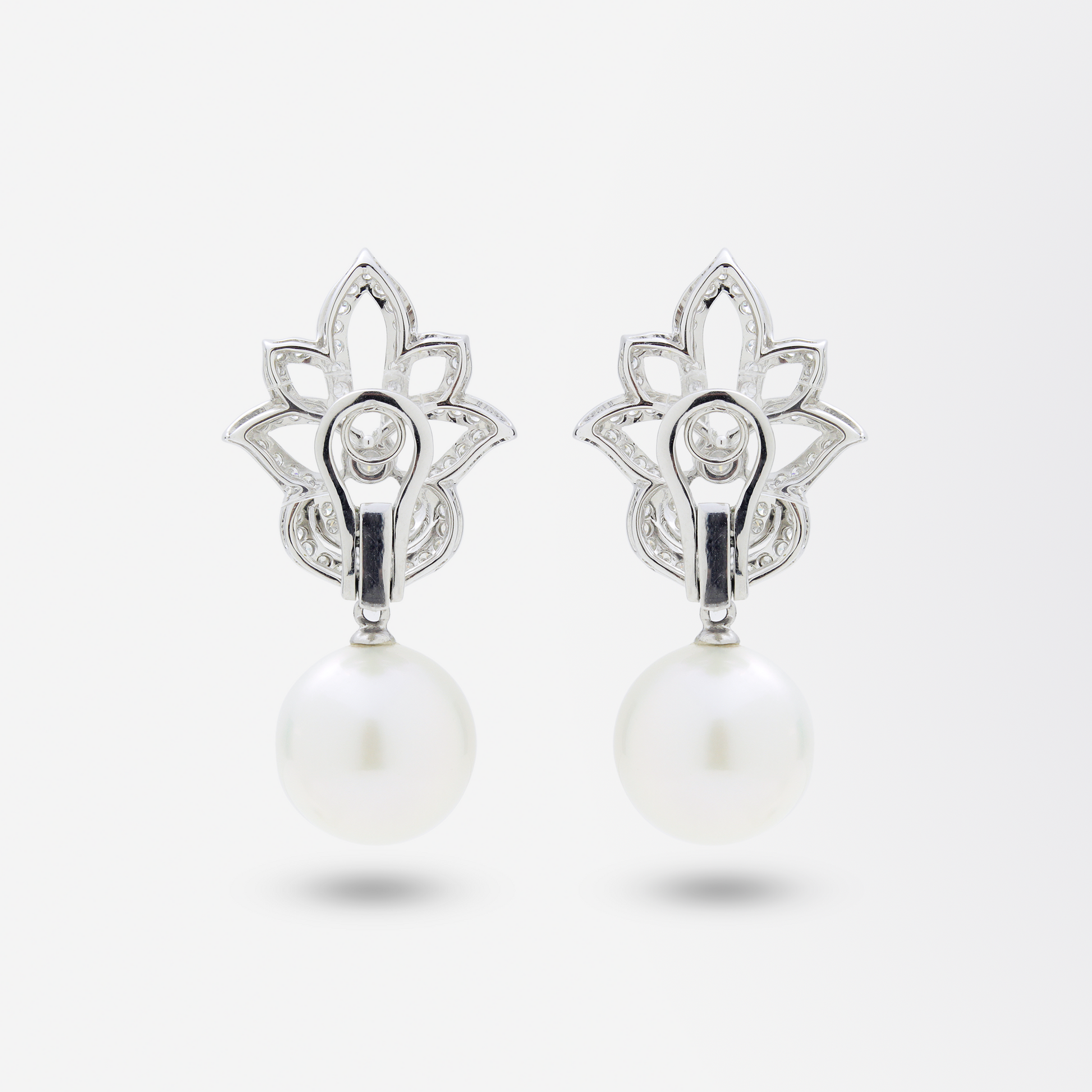18kt White Gold, Diamond, and South Sea Pearl Earrings