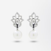 Load image into Gallery viewer, 18kt White Gold, Diamond, and South Sea Pearl Earrings